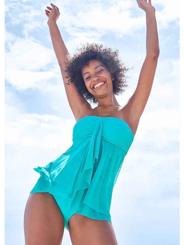 European & American Solid Color Women's Bandeau One-Piece Swimsuit (2022 Style)