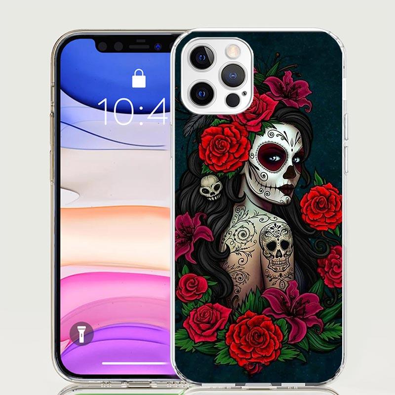 Catrina Beautiful Rose Girl Skull Case Phone Cover for Apple iphone 16 15 14 13 12 Mini 11 Pro Max 16E X XS XR 7 Plus 8 + SE 202
