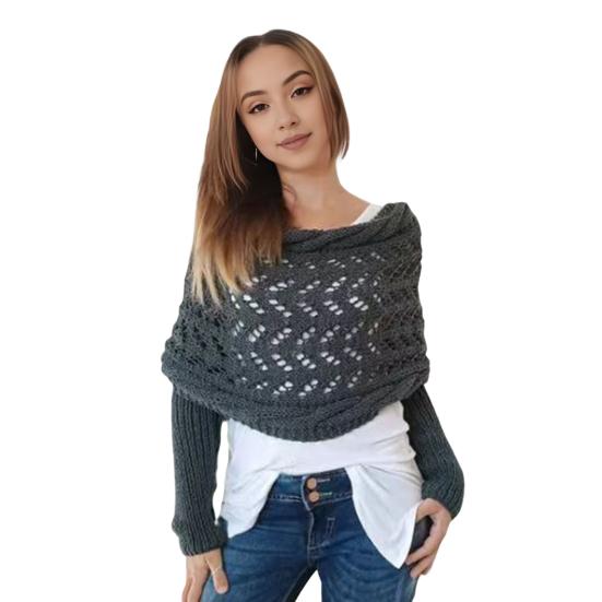 Sleeved Shawl Scarf Solid Color Hollow Twist Women Bohemian Style Wrap Braided Cable Scarf Winter Wear