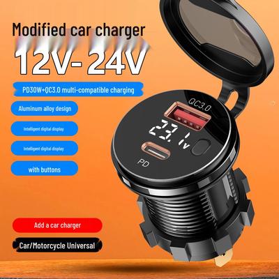 Автомобильное зарядное устройство для путешествий с PD+QC3.0, индикатором напряжения и модифицированной зарядкой USB