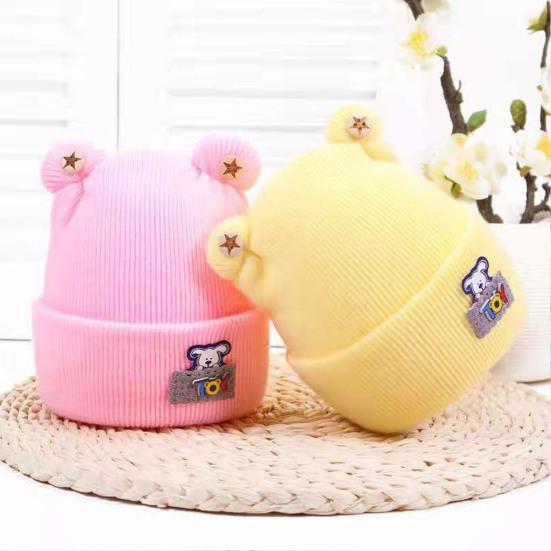 0-6 Месяцев Вязаная Шапка Ушки Кролика Вышивка Лицо Плиссированный Верх Декор Имитацией Жемчуга Эластичная Защита Ушей Более Плотная Осень Зима