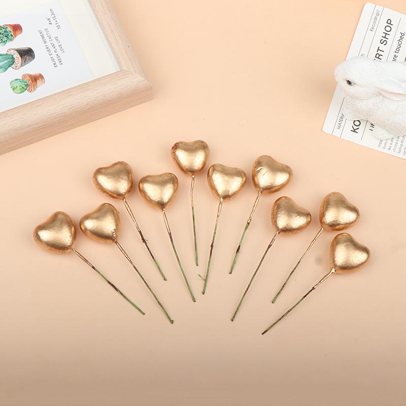 10Pcs 3D Heart Shape Cake Topper Gold Silver Pink Blue Ball Happy Birthday Diy Cupcake Flag Christmas Wedding Party Decoration