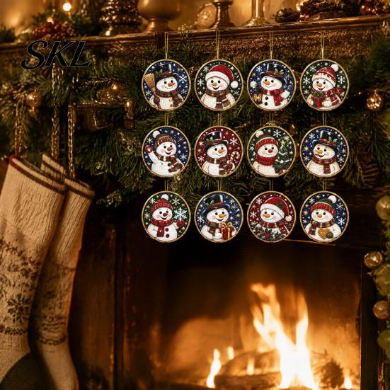 Outdoor Christmas Decor 12 Pcs 2D Flat Pearl Painting Ornament, Acrylic Santa Tree Snowman Unique Car Hanging Ornaments Decoration, Double Sided