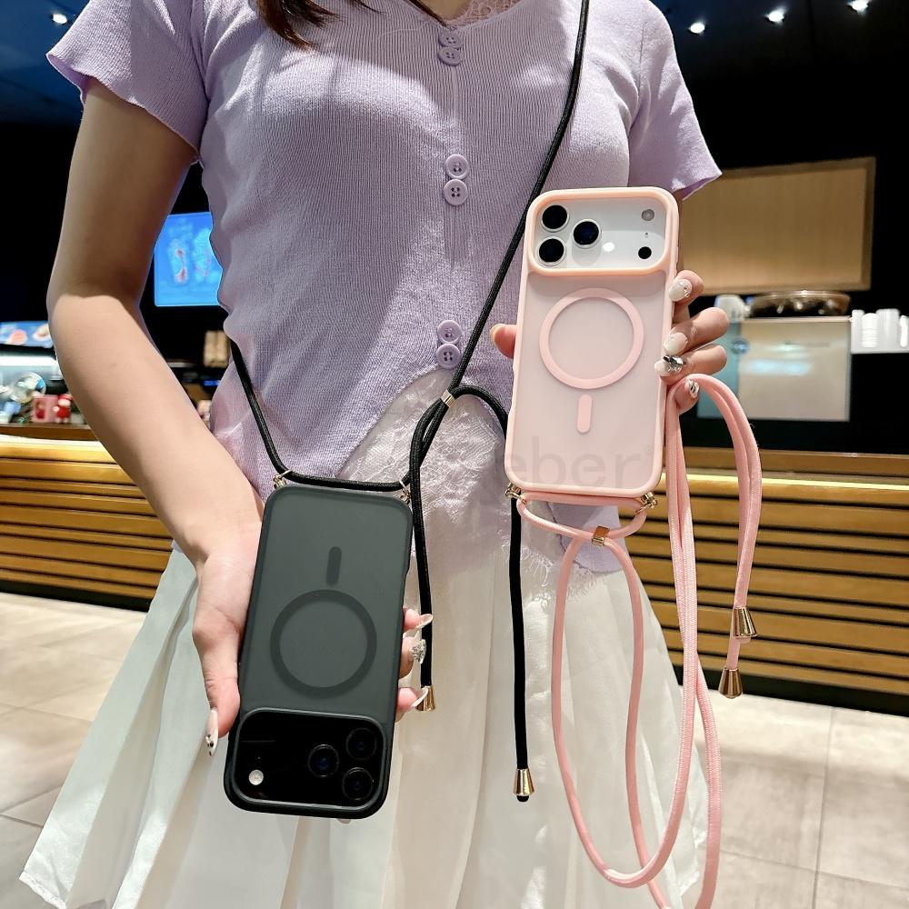 Ремешок-шнурок через плечо Матовый Магнитный Для чехла Magsafe Для iPhone 17 Pro Max 16 15 14 Plus 13 12 11 XR Беспроводная зарядка Чехол