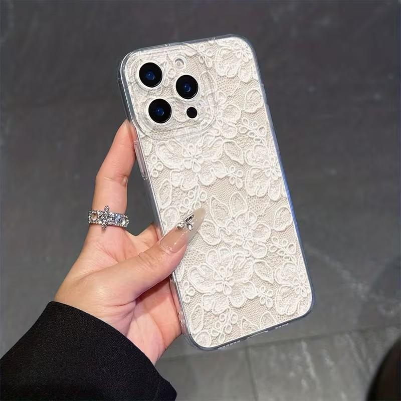 Прозрачный белый чехол для телефона с кружевным принтом для Samsung Galaxy S25 FE S24 S23 Ultra S22 Plus A56 A16 A06 A36 A54 A15 A55 A35