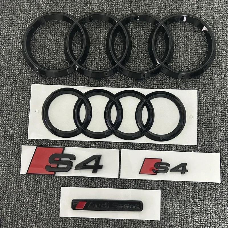 4-Ring logo ABS Black Car Hood Front Grill Emblem Rear Trunk Badge Sticker Emblem for R44 S4 Sport Sticker For S4 2010-2019 TY7