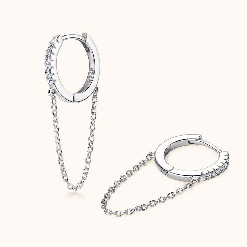 Silvere Glam Модные и индивидуальные серьги с муассанитом, серьги-кольца с цепочкой-кисточкой, высококачественные и нишевые серьги из стерлингового серебра S925
