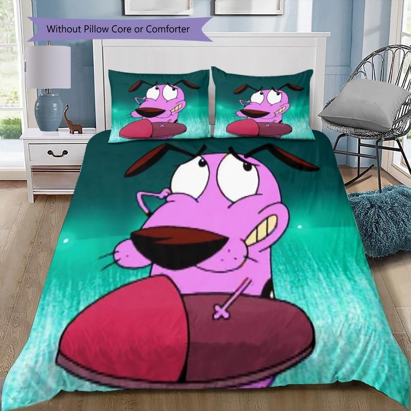 Courage The Cowardly Dog Cartoon 3 Pieces Bedding Set Soft Microfiber Duvet Cover Set With 2 Pillowcases For Bedroom Home Decor Without Comforter