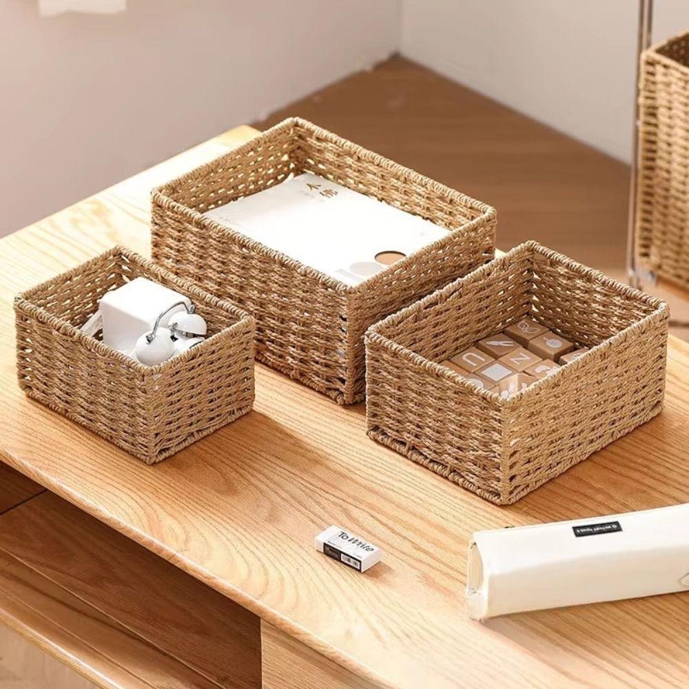 Reusable Woven Storage Basket Handmade Clothing Storage Basket Portable Snack Sundries Organizer