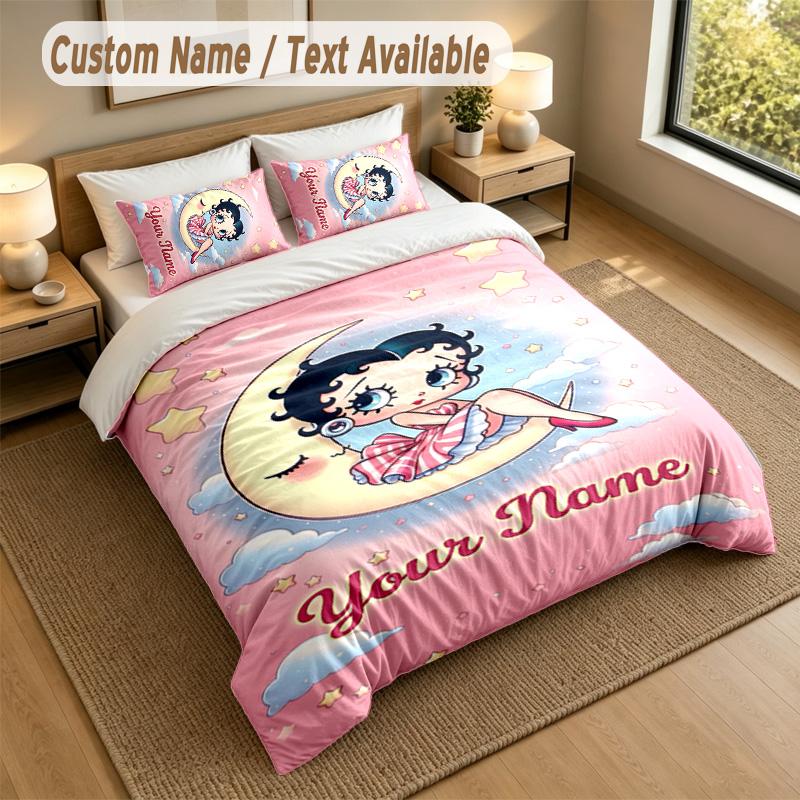 3Pcs Bedding Set Custom Name Text, 1 Sheet 2 Pillowcases Home Bed DecorBetty Boop