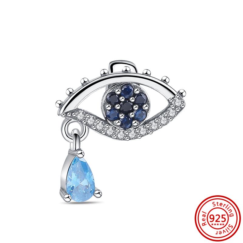 Подлинный кулон из стерлингового серебра S925 с синими глазами демона в виде ладони, круглые бусины, подходит для оригинального браслета с подвесками, женские ювелирные изделия