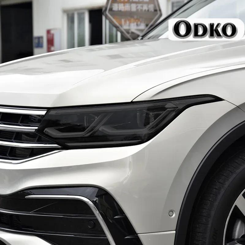2 Pcs Car Headlight Protective Film Front Light Transparent Smoked Black TPU Sticker For Volkswagen VW Tiguan Facelift