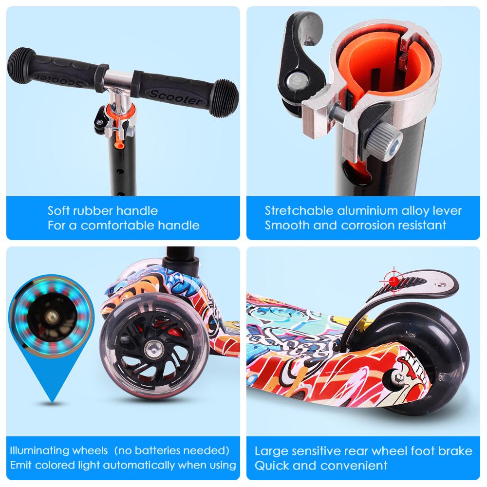 Складной самокат для детей, 3-колесный самокат со светящимися колесами, самокат для малышей 3-8 лет
