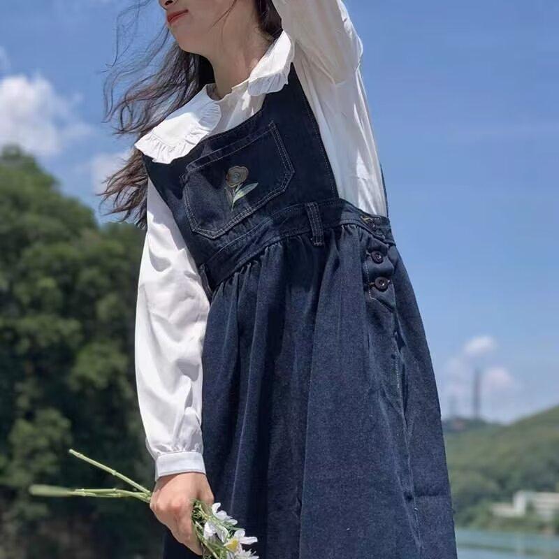 Джинсовое платье миди на бретелях для женщин, свободная повседневная винтажная универсальная одежда без рукавов в корейском стиле