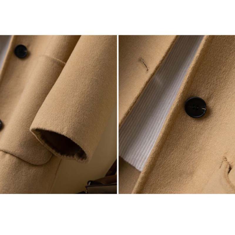 Женские свободные однотонные куртки с лацканами из шерстяных смесей средней длины, элегантная верхняя одежда в стиле ретро