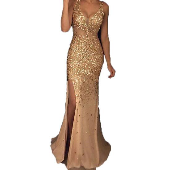 Стильное платье с блестками без рукавов, однотонное, приталенное