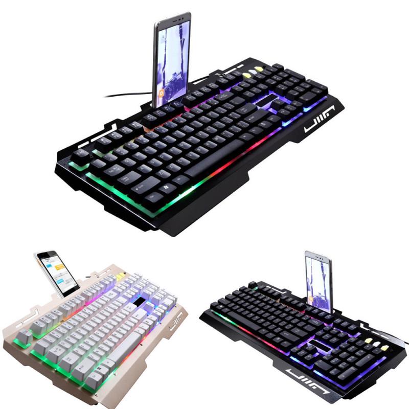 Wired Keyboard Robotic Feel Metal Luminous Backlight Mobile Phone Stand Holder Gaming