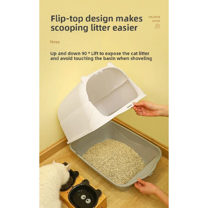 Extra Large Enclosed Cat Litter Box with Anti-Splash Removable Flip-Lid Cat Toilet with Litter Scoop