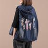 Printed Hooded Denim Vest Women's Loose Oversized Jacket Loose Casual Short Top New Fashion Autumn