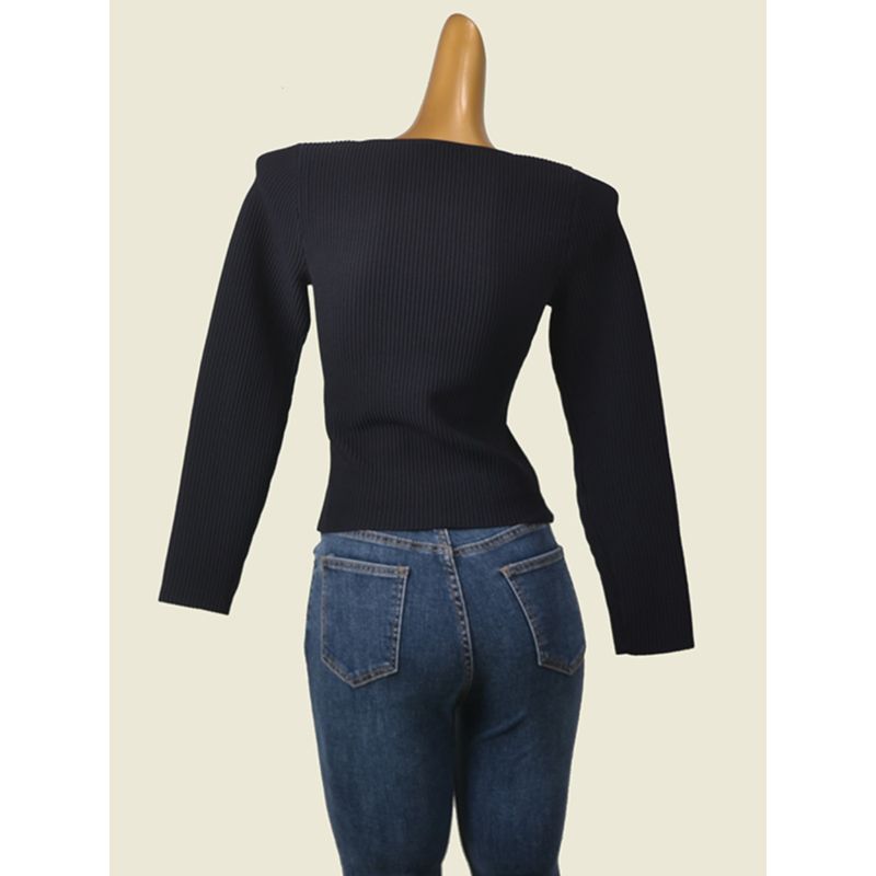 Foreign Trade Brand Water Drop Collar Bandage Knitted Top Western Style Gyaru Thread High Waist Long Sleeve Inner Wear Bottoming Shirt