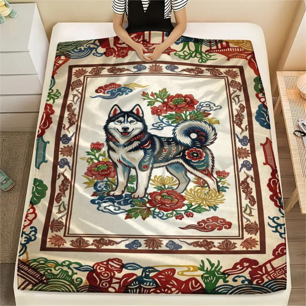 Husky Dog Print Flannel Blanket, High quality Comfortable for All Seasons, Home Decor, Warmth and Comfort, Perfect for Christmas Gifts60