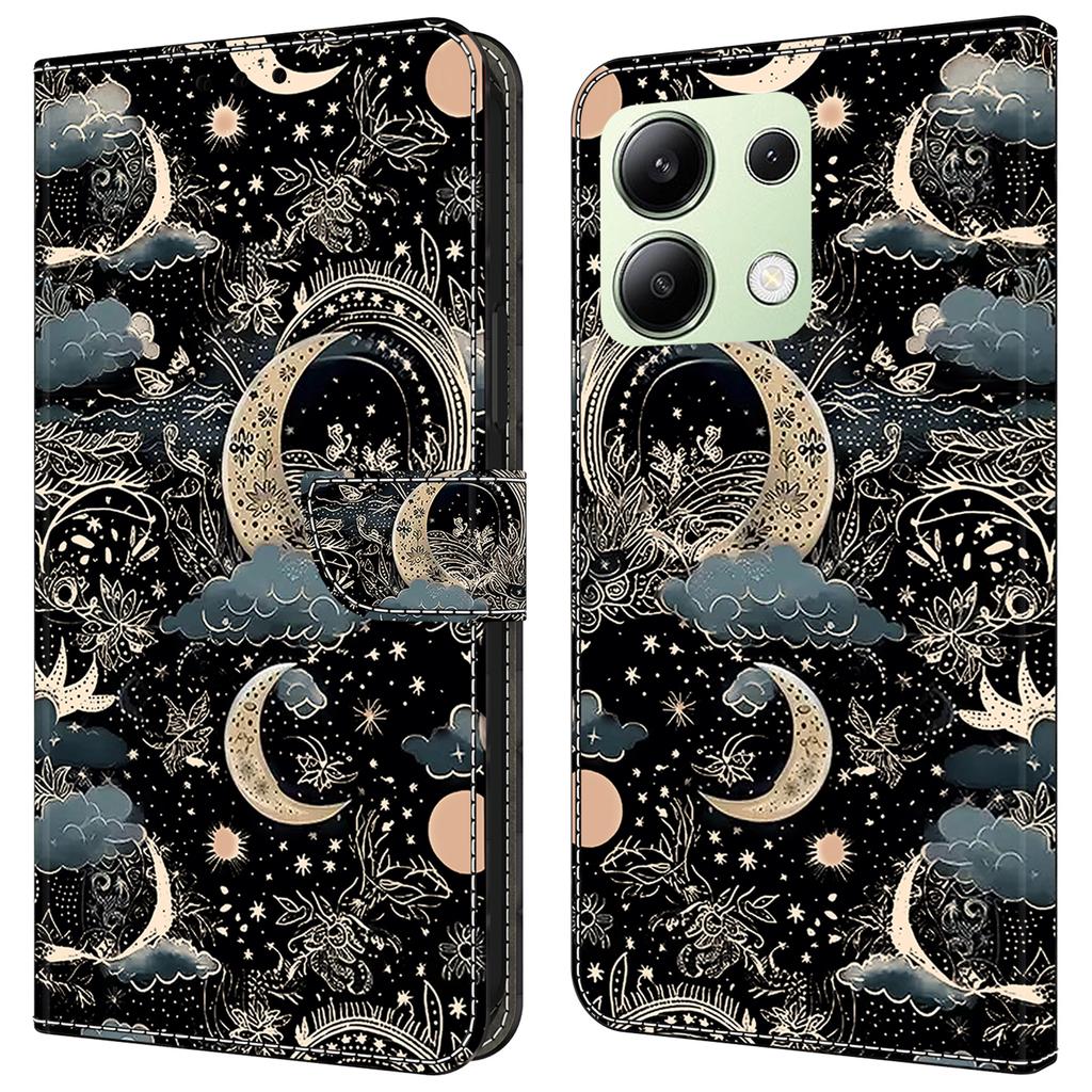 Для Xiaomi Redmi Note 13 4G кожаный чехол с принтом и бумажником-подставкой для телефона