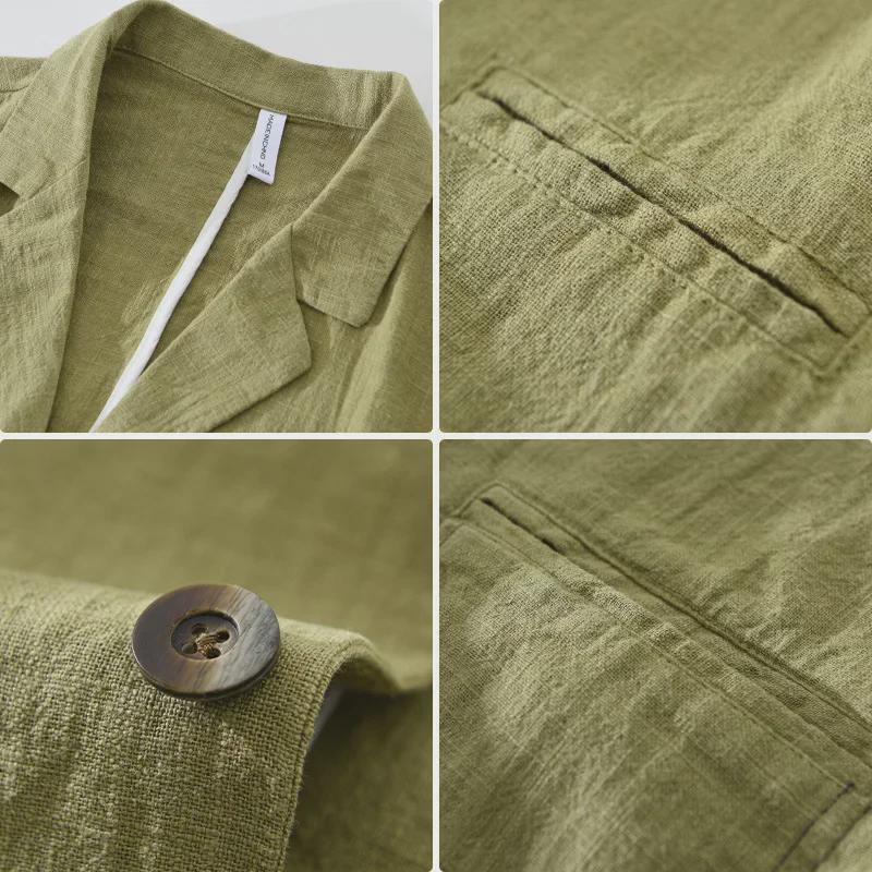 Мужской ретро японский повседневный костюм из рами - свободный, однобортный, однотонный, на весну и осень