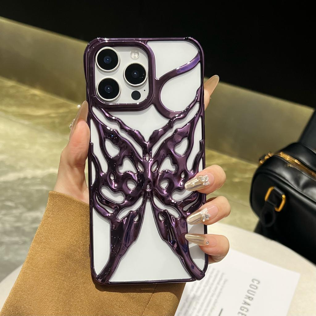 Модный чехол с гальваническим покрытием и полым узором бабочки для iPhone 16E 15 14 13 12 11 Pro Max, матовая противоударная задняя крышка с теплоотводом