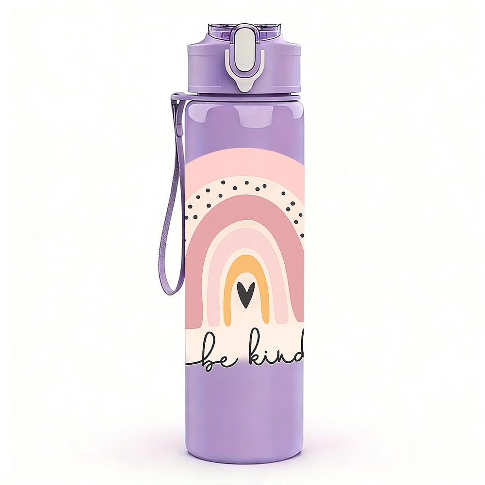 1PC Blessed Pastel Rainbow Arch Text Print 750ml Color Plastic Sports Water Bottle Leakproof Flip Straw Lid Suitable for Sports Office Home Use