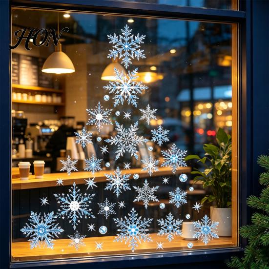 Snowflake Glass Decals 2 Sheets Christmas Static Sticker, Removable Winter Party Window Decor Cling, Waterproof Festive Decorative Decal Stickers