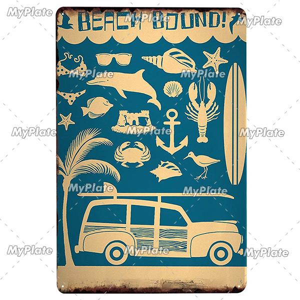 [MyPlate] SUMMER Vintage Metal Sign Tin Sign Wall Decor For Bar Beach Plaque Pub Club Poster Wall Decor Hawaii/California/Miami