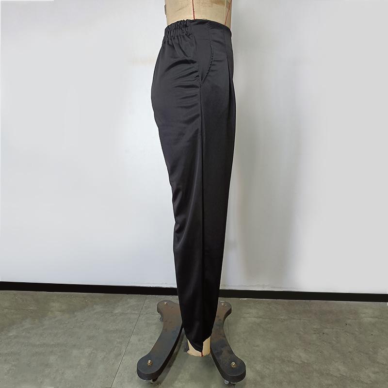 Осенние женские модные однотонные прямые эластичные брюки с высокой талией, свободные широкие брюки
