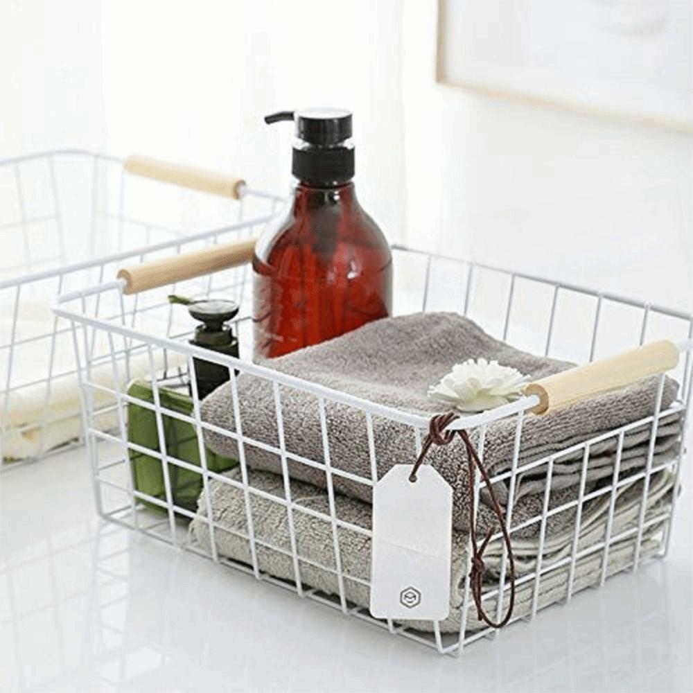 Metal Desktop Storage Basket White Black Vegetable Fruit Snack Holder  For Bathroom Kitchen