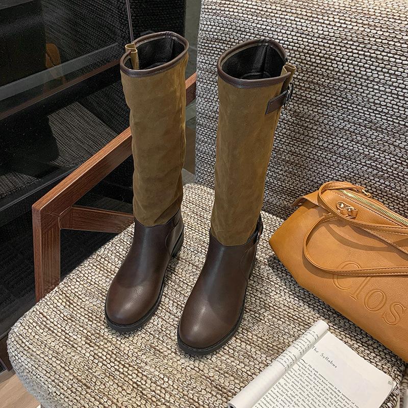 Французская ретро пряжка ремня длинные рыцарские сапоги для женщин 2025 новые нишевые сапоги большого размера в британском стиле