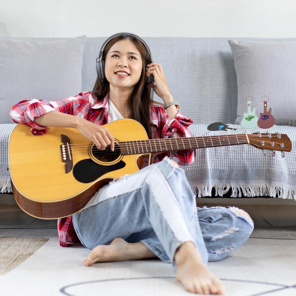 uxcell Guitar Pick Holder Case Artificial Leather Acoustic Electric Guitar Pick Case Bag Orange