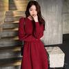 Autumn and Winter Women's Knitted Dress Waisted New Year's War Dress Round Neck Bottoming Twist Sweater Skirt