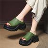 Genuine Leather Thick Soled Wedges Slippers Cowhide Hollowed Out High Heels Women's Shoes