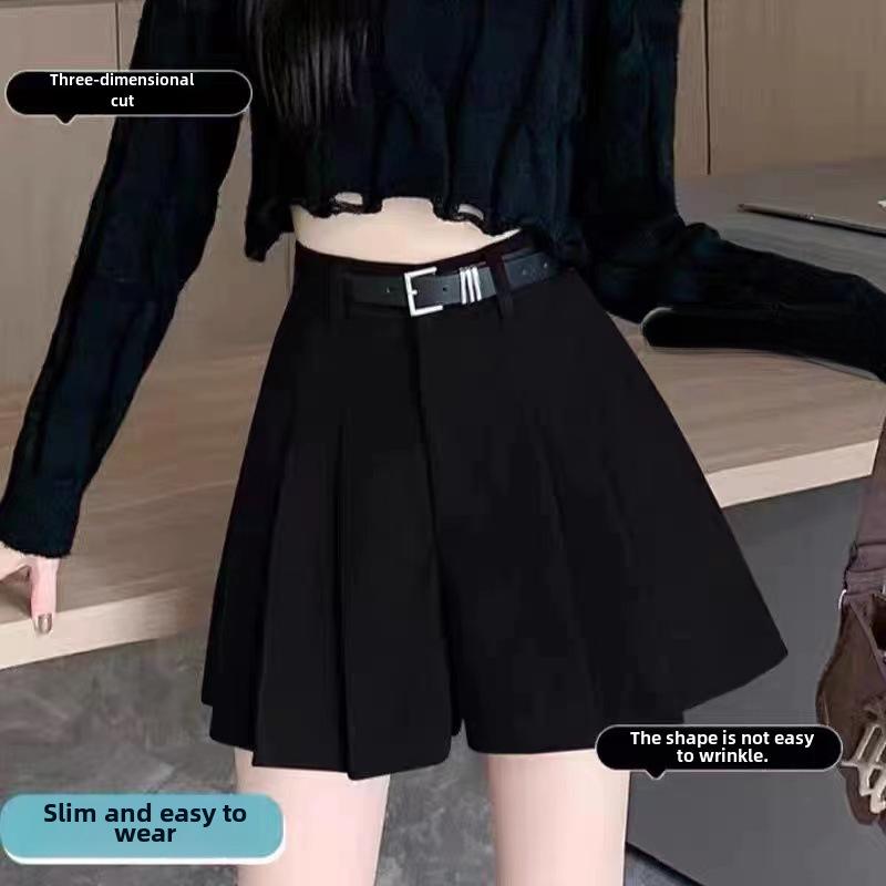 Women's High Waist A-line Khaki Corduroy Pleated Skirt Shorts - Autumn/Winter European Style Casual Wear