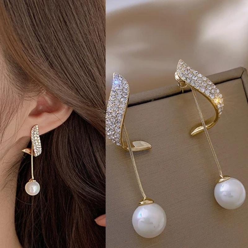 1 пара элегантных серег-капель с искусственным жемчугом, женские изящные серьги-капли с длинной бахромой и кристаллами