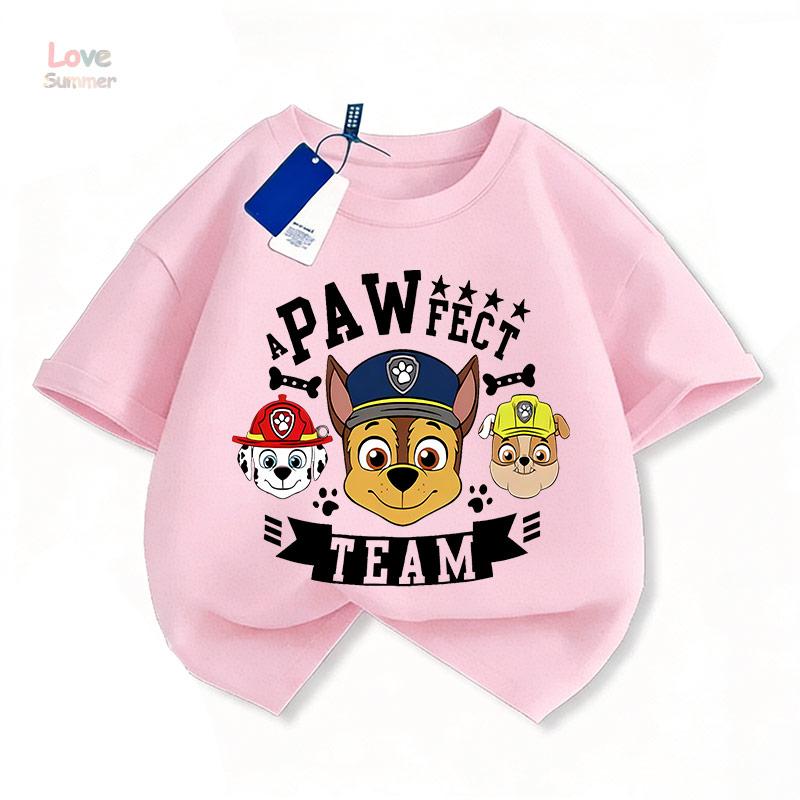 2026Summer Paw Patrol Baby Girls Boys Casual Short Sleeve Print T Shirt Perfect Gift for Children Aged 4-14 Trendy for Streetwear