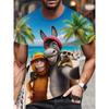 Men's Fun Cartoon Donkey Print Short Sleeve Cute Round Neck T-Shirt, Lightweight Quick-Dry Spring and Summer Travel Beach Top