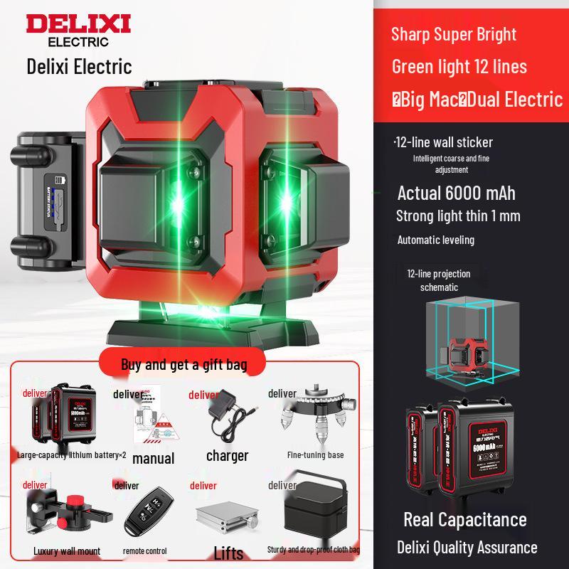 Delixi 12-Point High-Precision Green Laser Level for Outdoor Use
