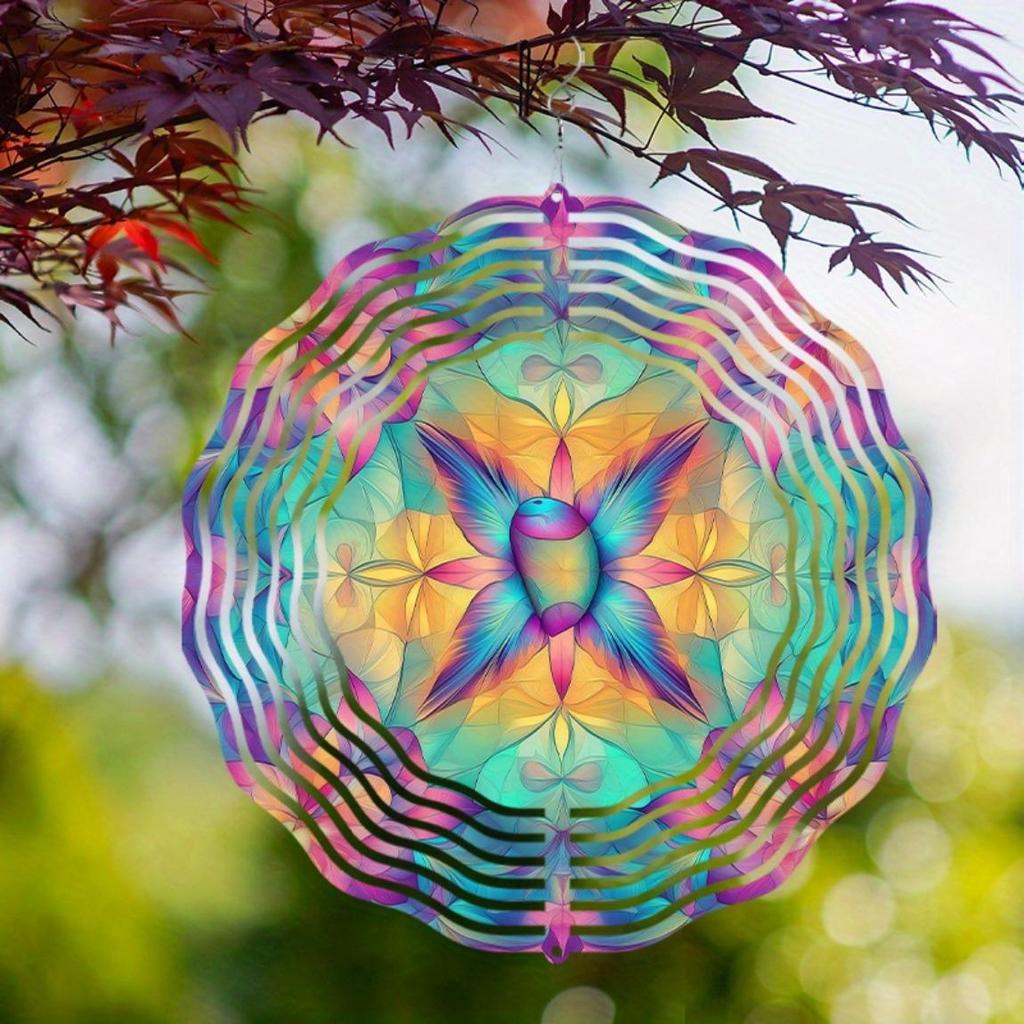 10 Inch Colorful Rotating Metal Wind Chime Outdoor Garden Decor for Patio Lawn Courtyard with 360 Degree Hanging Hook All Season Use