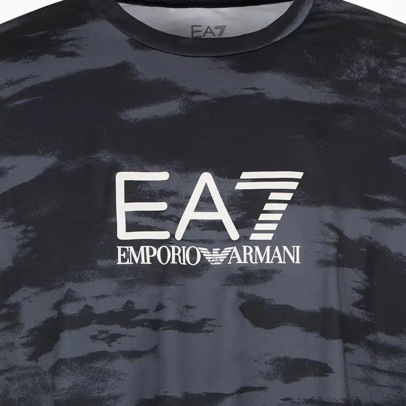 Emporio Armani EA7 Эластичная свободная футболка с коротким рукавом, круглым вырезом, принтом по всей поверхности, мужские топы, черный, 7M000067-AF13802-FC006