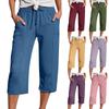 Women's Summer 3/4 Trousers  Summer Trousers With Pockets Causal Loose Trousers Fabric Trousers Sport Leisure Beach Trousers