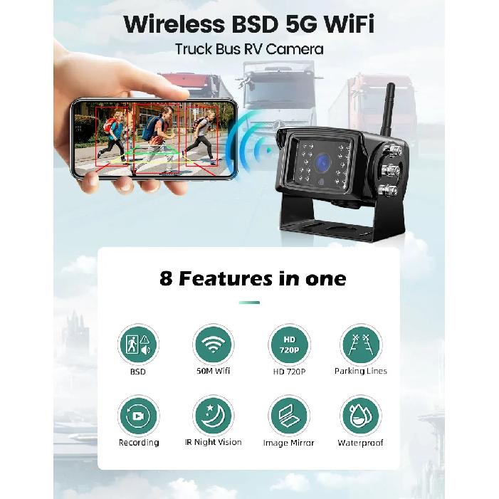 AHD 1080P WiFi APP Wireless BSD Reverse Backup Camera Car DVR Recorder For Truck,RV,Camper,Trailer Work with iphone or Andriod