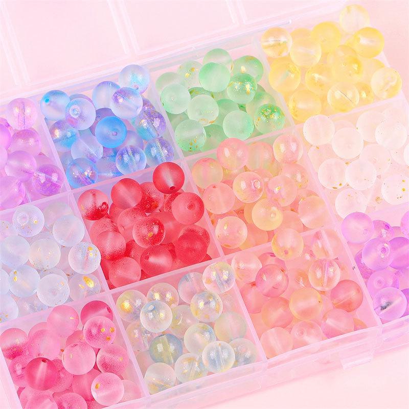 Комплект браслетов из бисера Summer Jelly Gold Glitter: Двойные стеклянные круглые бусины и полусахарные пузырчатые бусины