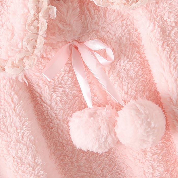 Autumn Winter Flannel Long Skirt Nightdress Women's Long Over The Knee Large Size Loose Solid Color Pompom Pajamas Home