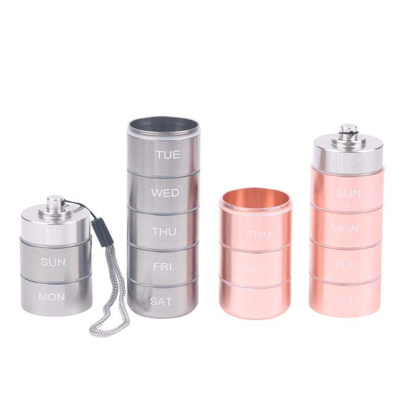 7 Waterproof Sealed Days Split Aluminum Alloy Metal Pill Box Weekly Medicine