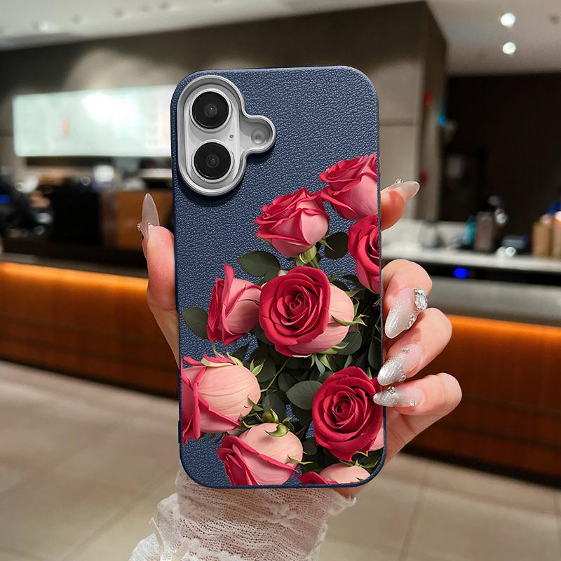 Чехол для телефона из ТПУ с принтом красной розы и текстурой кожи для iPhone 17 16 Pro Max 15 14 13 Pro Max 11, противоударный, мягкая силиконовая задняя крышка